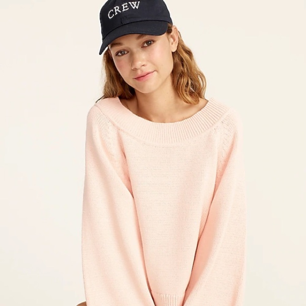 NWT J Crew M Relaxed-sleeve boatneck beach sweater soft pink peach - Picture 2 of 8
